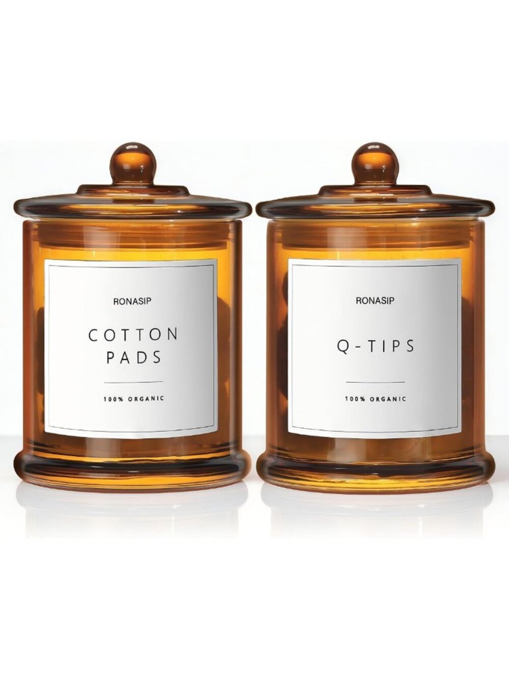 Stylish Cotton Pad Dispenser & Qtip Holder - Glass Storage Canisters, 2 Pack
